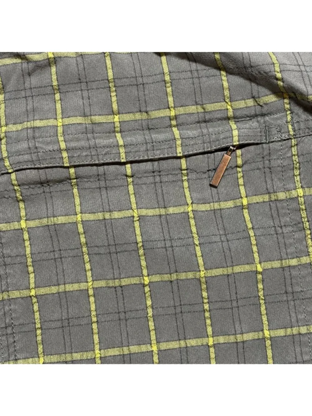 The North Face Mens XL Plaid Button Up Shirt Short Sleeve Khaki Yellow Checkered